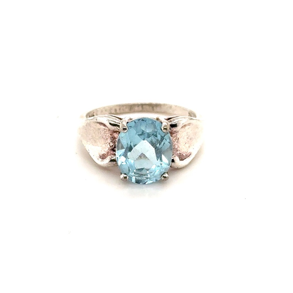 Sterling Silver‎ 925 Oval Blue Topaz Solitaire Ring Size 8 Vintage Style
